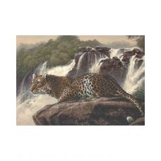 А2-К-659 Леопард у водопада. Схема для вышивки бисером ТМ Acorns