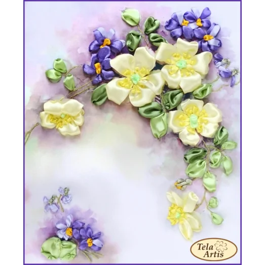 ЛТ-003 Шиповник и фиалки. Набор для вышивки лентами ТМ Тела Артис