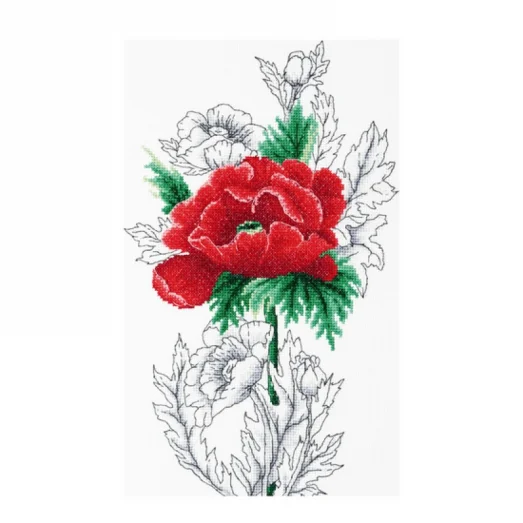 М-0131 Красный мак. Набор для вышивки нитками ВДВ