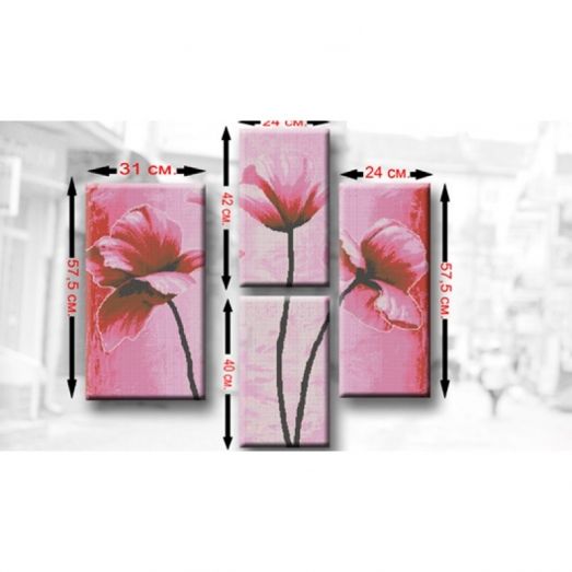 ВА-ТМ5 Триптих Розовые маки. Схема для вышивки бисером БисерАрт