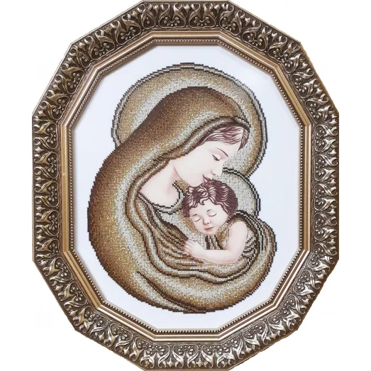 Міс-з Мария с Иисусом (сепия-золото). Схема для вышивки бисером. БС Солес