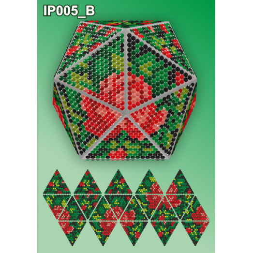 IP-005-В Новогодний шар Розовый букет на черном. Набор для выкладки пластиковыми алмазиками ТМ Вдохновение