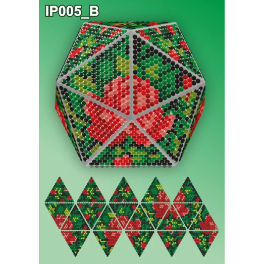 IP-005-В Новогодний шар Розовый букет на черном. Набор для выкладки пластиковыми алмазиками ТМ Вдохновение