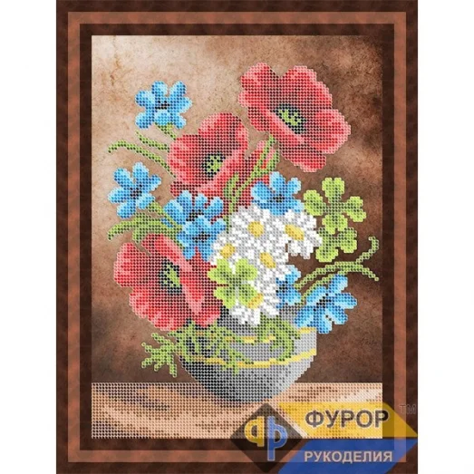 ФР-НБч4-085-2 Букет из маков и ромашек. Схема для вышивки бисером ТМ Фурор рукоделия