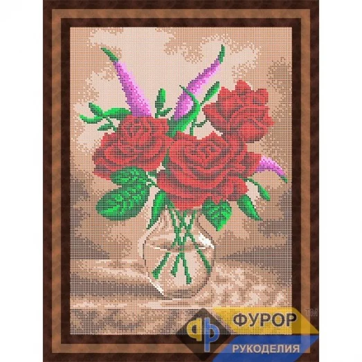 ФР-НБп3-079-1 Три розы в вазе. Схема для вышивки бисером ТМ Фурор Рукоделия