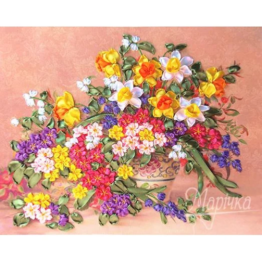 НЛ-3018 Красочные примулы. Наборы для вышивки нитками ТМ Маричка