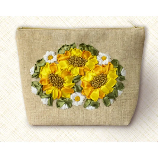 НЛК-3-004 Набор для вышивания косметички лентами Подсолнухи. Маричка