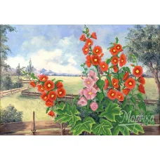 РКП-2-016 Мальвы у дороги. Схема для вышивки бисером. Маричка