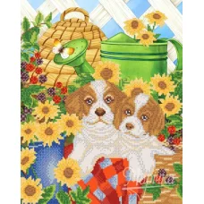 РКП-237 Щенки в саду. Схема для вышивки бисером. Маричка
