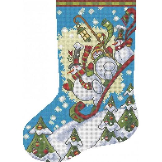 А3-К-953 Рождественский носок Друзья снеговики. Схема для вышивки бисером ТМ Acorns