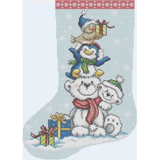 А3-К-479 Рождественский носок Забавные зверята Схема для вышивки бисером ТМ Acorns