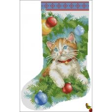ФПК-2168 Рождественский носок Рыженький котенок. Схема для вышивки бисером Феникс