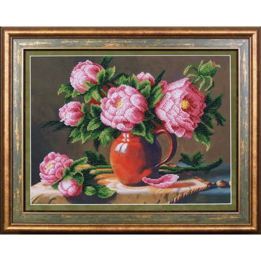 Б-054 Розовые пионы. Набор для вышивки бисером Магия канвы