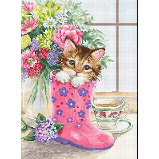 B2390 Симпатичный котенок. Набор для вышивки нитками. Luca-s