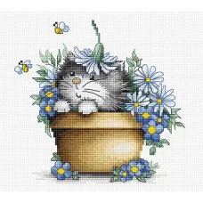 В1048 Котенок в цветах. Набор для вышивки нитками. Luca-s