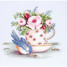 BА2324 Птичка и чашка чая. Набор для вышивки нитками. Luca-s