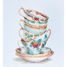 BА2325 Бирюзовые чайные чашки. Набор для вышивки нитками. Luca-s