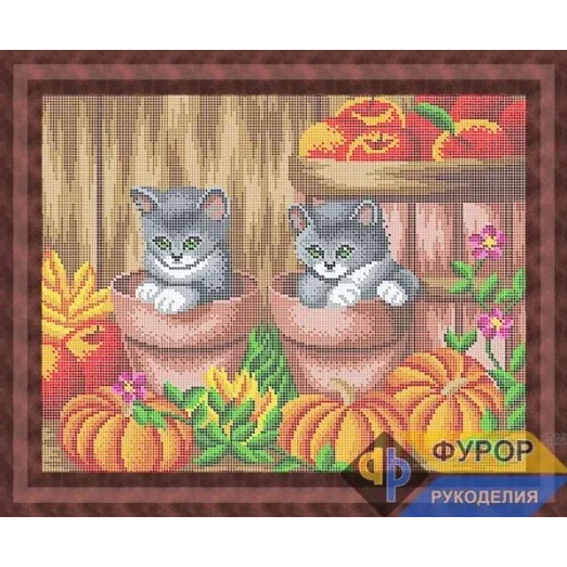 ФР-ЖБп3-157 Схема для вышивки бисером Два котенка в горшках ТМ Фурор