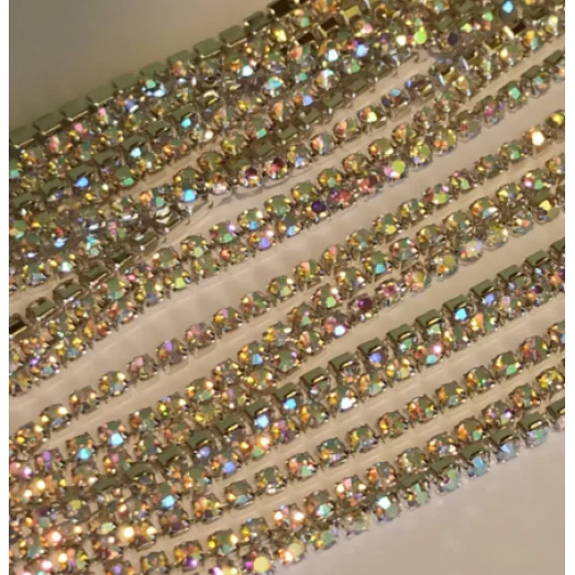 ДЭ-006 Стразовая цепочка камни хамелеон, основа серебро