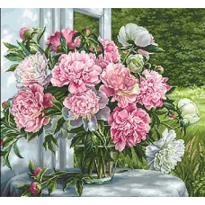 B594 Пионы у окна. Набор для вышивки нитками. Luca-s
