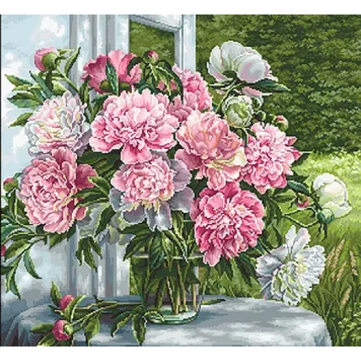 B594 Пионы у окна. Набор для вышивки нитками. Luca-s