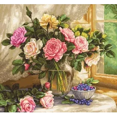 B588 Натюрморт с голубикой. Набор для вышивки нитками. Luca-s