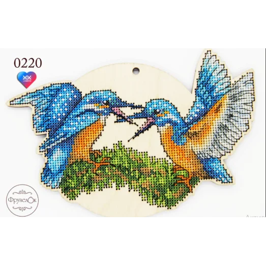 ФРЗ-0220 Зимородки. Набор для вышивки крестом на деревянной основе. ТМ ФрузелОК