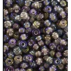 45018 Бисер Preciosa серый прозрачный радужный, белая линия внутри