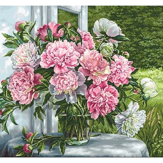 G594 Пионы у окна. Набор для вышивки нитками.Luca-s