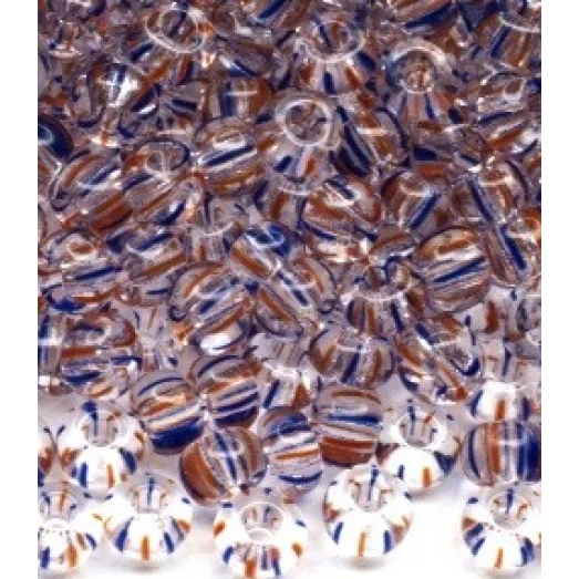 00931 Бисер прозрачный с синей и красной полоской Preciosa