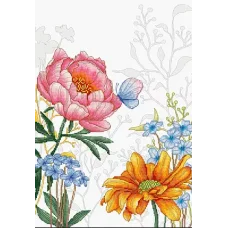 BU4019 Цветы и бабочка. Набор для вышивки нитками. Luca-s