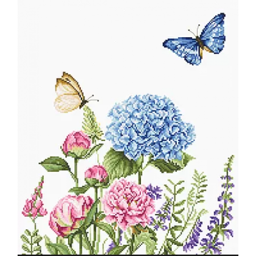 B2360 Летние цветы и бабочки. Набор для вышивки нитками. Luca-s