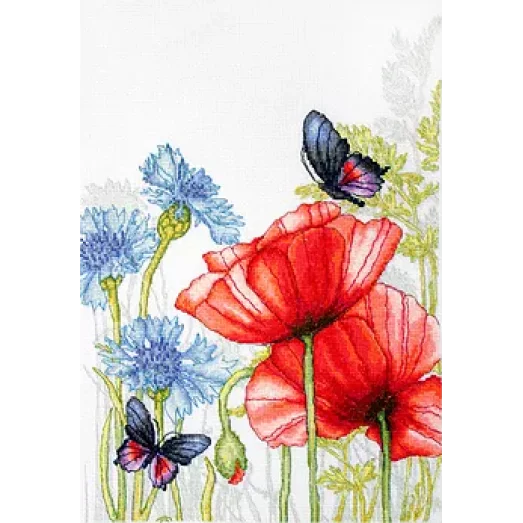 BU4018 Маки и бабочки. Набор для вышивки нитками. Luca-s
