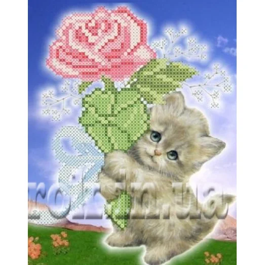 СД-145 Котик с розой. Схема для вышивки бисером. Княгиня Ольга