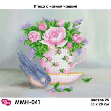 ММН-041 Птица с чайной чашкой. Схема для вышивки бисером Мосмара