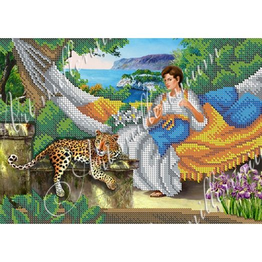 W-266 Девушка с леопардом. Схема для вышивки бисером Арт Миллениум