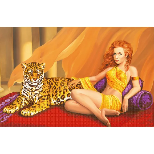 SI-255(А2) Девушка и леопард. Схема для вышивки бисером СвитАрт