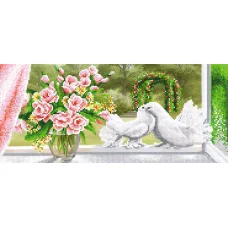 SI-463 (17*39) Голуби и цветы. Схема для вышивки бисером СвитАрт