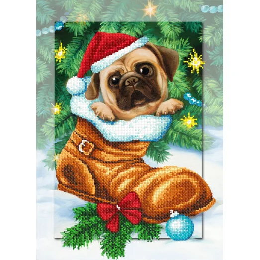 SI-766(А3) Новогодний мопс. Схема для вышивки бисером СвитАрт