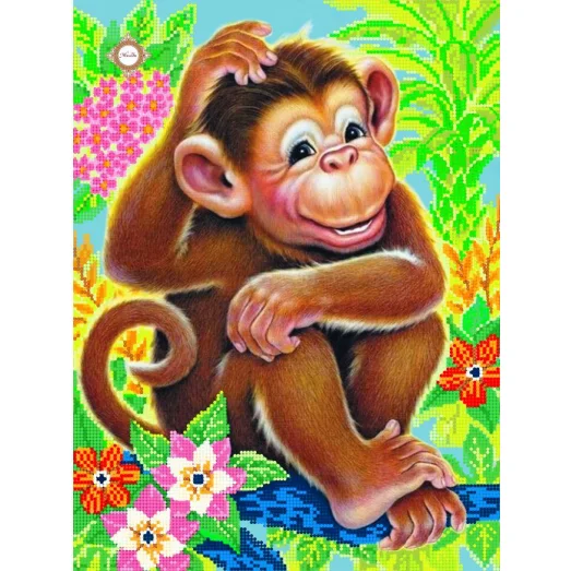 СЛ-3177 Обезьянка в тропиках. Схема для вышивки бисером ТМ Миледи