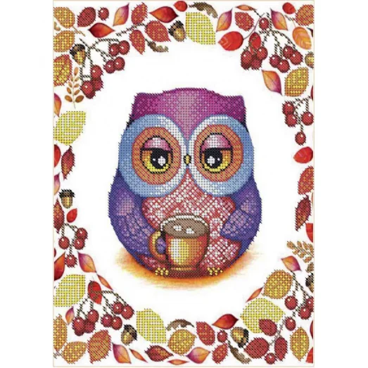 А4-К-281 Сова с кофе. Схема для вышивки бисером ТМ Acorns