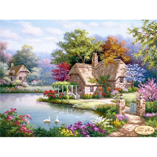 ТА-129 Домик мечты. Коттедж у пруда. Схема для вышивки бисером Тела Артис