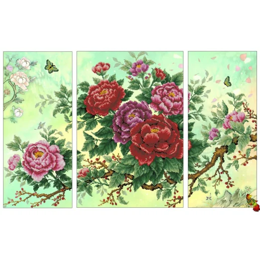 ЧКТ-2127 Аромат пионов (зеленый фон). Схема для вышивки бисером Феникс