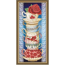 VKA-3083 Чашки с розой на синем. Схема для вышивки бисером. АртСоло