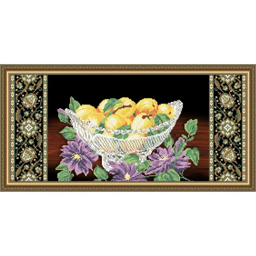 VKA-3126 Хрусталь. Абрикосы и клематис на черном. Схема для вышивки бисером. АртСоло