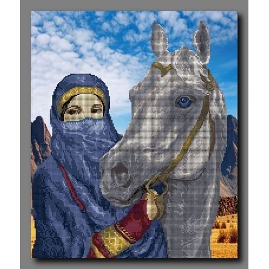А-012 Bосточная девушка с лошадью. Схема для вышивки бисером Орхидея