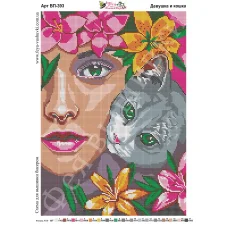 ВП-393 Девушка и кошка. Схема для вышивки бисером Фея Вышивки