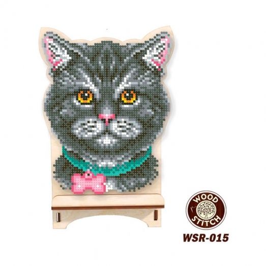 WSR-015 Кот. Подставка под телефон. ТМ WoodStitch