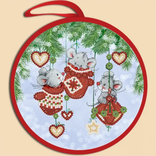 ИКБ-021 Мышки в варежках. Елочная игрушка для вышивки бисером ТМ Маричка