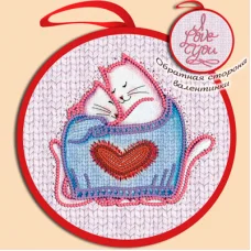 ИКБ-028 Валентинка Котики. Елочная игрушка для вышивки бисером ТМ Маричка